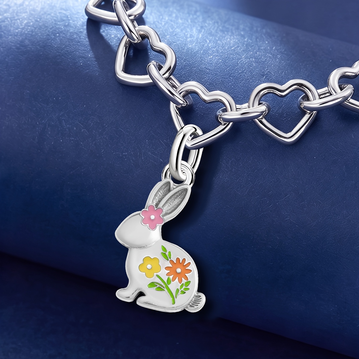 925 Silver Spring Flower Rabbit Vintage DIY Pendant Bracelet